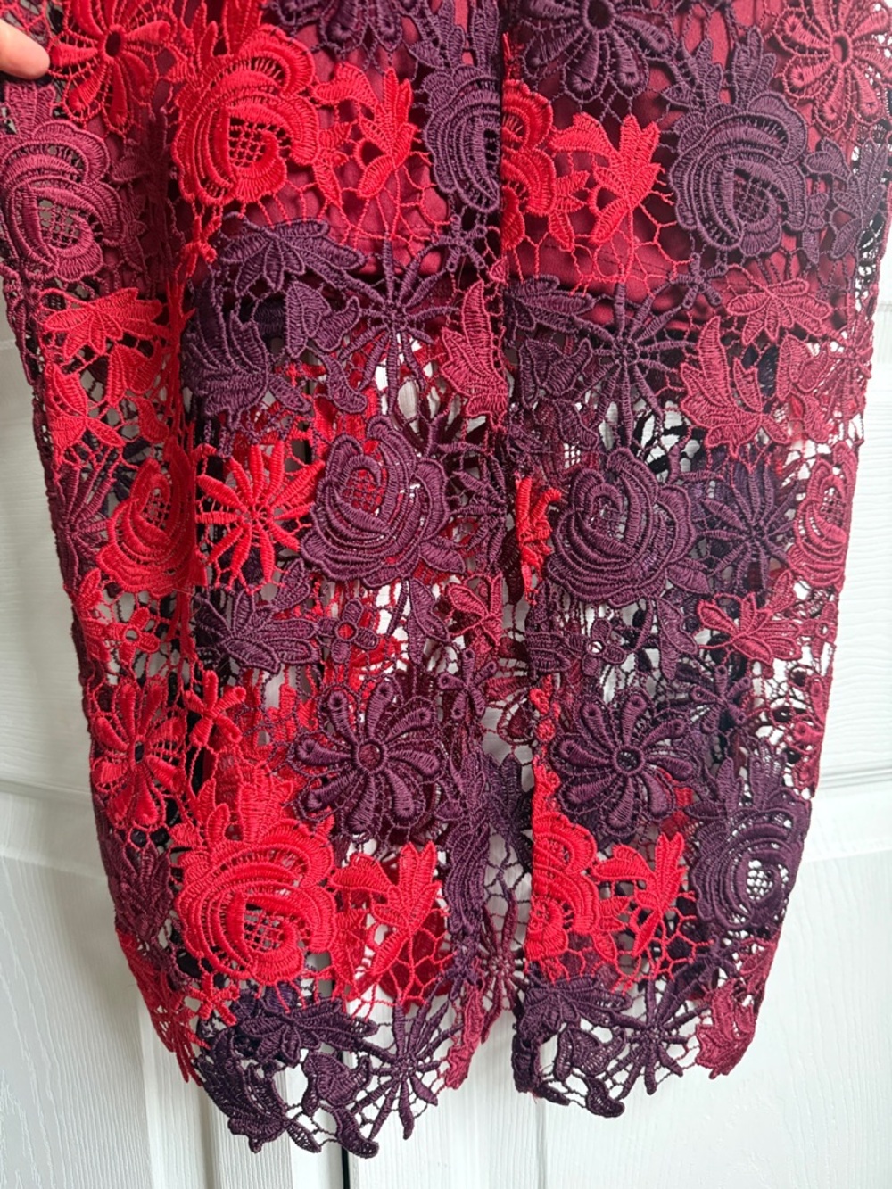 Lulus Season Of Joy Red Multi Lace Midi Dress - Size S - Picture 6 of 7